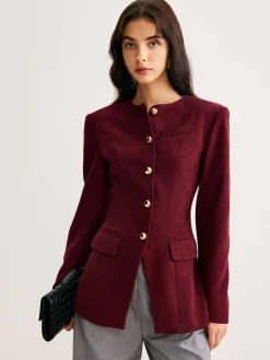 COMMENSE Round Neck Button Corduroy Blouse* Blouses & Shirts|Tops