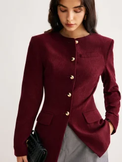 COMMENSE Round Neck Button Corduroy Blouse* Blouses & Shirts|Tops