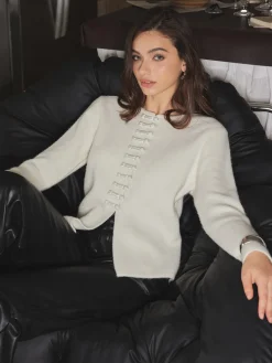 COMMENSE Round Neck Knot-Button Knit Top* Sweater Tops|Sweaters & Cardigans