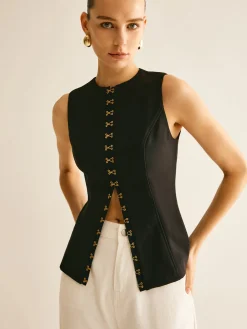 COMMENSE Round Neck Metal-Detail Vest* Outerwear|Vests