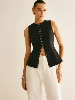 COMMENSE Round Neck Metal-Detail Vest* Outerwear|Vests