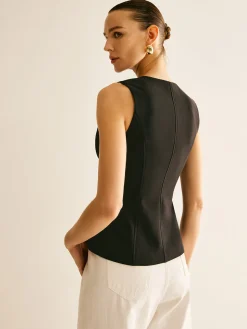 COMMENSE Round Neck Metal-Detail Vest* Outerwear|Vests