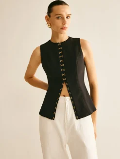 COMMENSE Round Neck Metal-Detail Vest* Outerwear|Vests