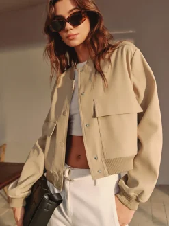 COMMENSE Round Neck Pockets Jacket* Outerwear|Jackets