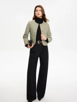 COMMENSE Round Neck Pockets Tweed Jacket* Outerwear|Jackets