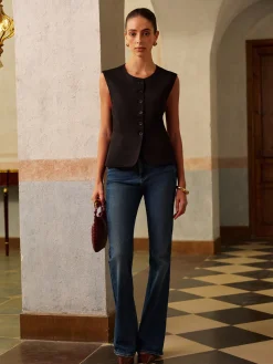 COMMENSE Round Neck Split Button Vest* Vests|Outerwear
