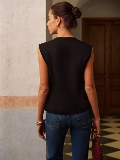 COMMENSE Round Neck Split Button Vest* Vests|Outerwear