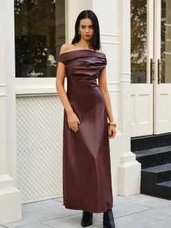 COMMENSE Ruched Faux Leather Strapless Dress* Cocktail & Party Dresses|Long Dresses