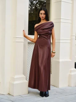 COMMENSE Ruched Faux Leather Strapless Dress* Cocktail & Party Dresses|Long Dresses