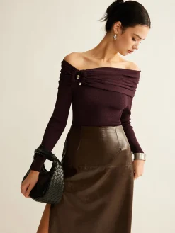 COMMENSE Ruched Slim Knit Top* Sweater Tops|Sweaters & Cardigans