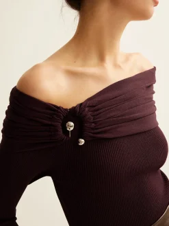 COMMENSE Ruched Slim Knit Top* Sweater Tops|Sweaters & Cardigans
