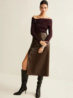 COMMENSE Ruched Slim Knit Top* Sweater Tops|Sweaters & Cardigans