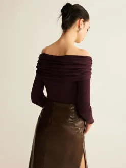 COMMENSE Ruched Slim Knit Top* Sweater Tops|Sweaters & Cardigans