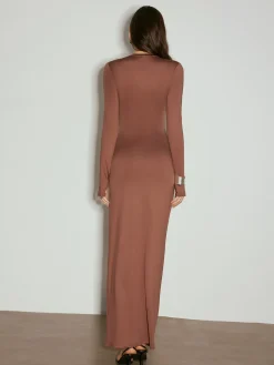COMMENSE Ruched Tie-Front Jersey Long Dress* Casual Dresses|Cocktail & Party Dresses