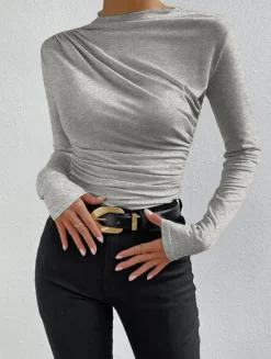 COMMENSE Ruching Long Sleeve Shirt* T-shirts|Tops