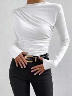 COMMENSE Ruching Long Sleeve Shirt* T-shirts|Tops
