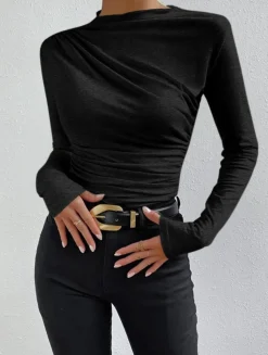 COMMENSE Ruching Long Sleeve Shirt* T-shirts|Tops