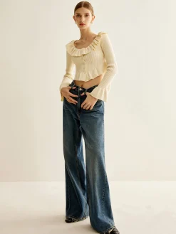 COMMENSE Ruffle Button Knit Top* Sweater Tops|Sweaters & Cardigans