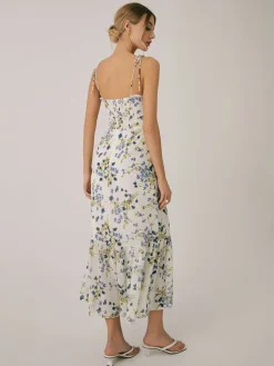 COMMENSE Ruffle Floral Print Cami Long Dress* White Dresses|Casual Dresses