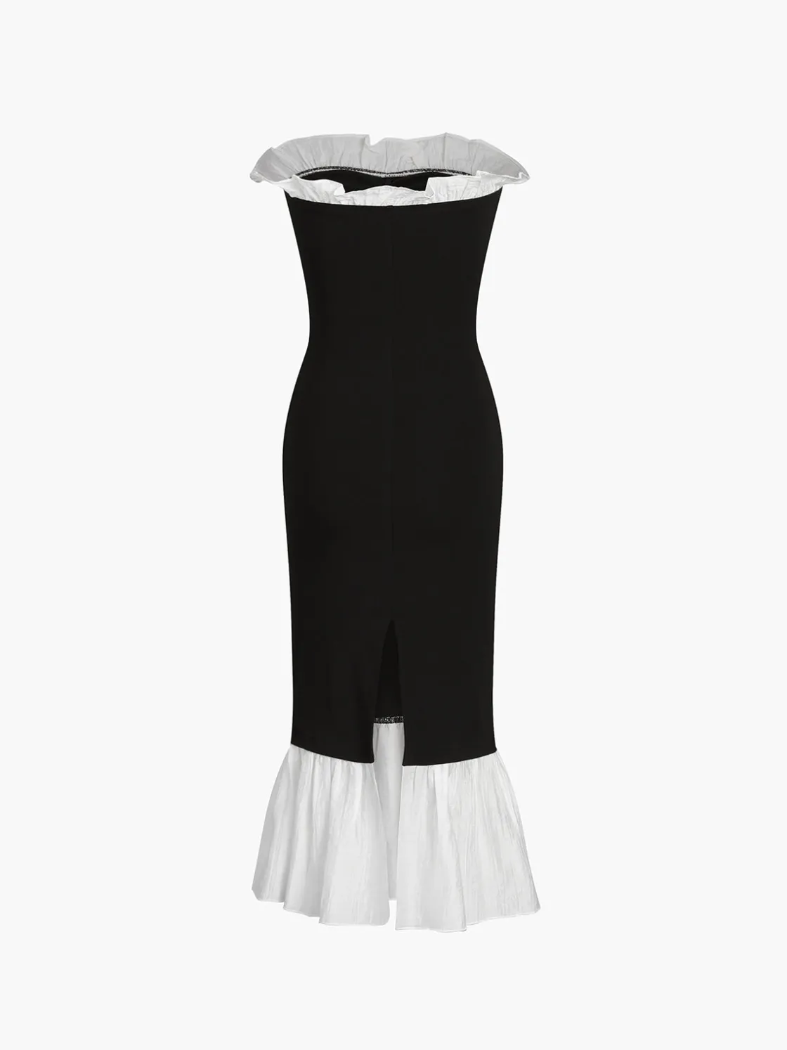 COMMENSE Ruffle Hem Patchwork Midi Dress* Black Dresses|Casual Dresses