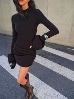 COMMENSE Ruffle Pleated Short Dress* Black Dresses|Casual Dresses