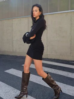 COMMENSE Ruffle Pleated Short Dress* Black Dresses|Casual Dresses
