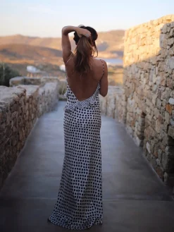 COMMENSE Ruffle Polka Dot Backless Cami Long Dress* Black Dresses|Cocktail & Party Dresses