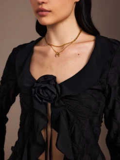 COMMENSE Ruffle Rosette Pleated Blouse* Tops