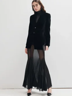 COMMENSE Ruffle Sheer Panel Maxi Skirt* Skirts|Matching Sets