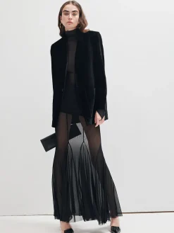 COMMENSE Ruffle Sheer Panel Maxi Skirt* Skirts|Matching Sets
