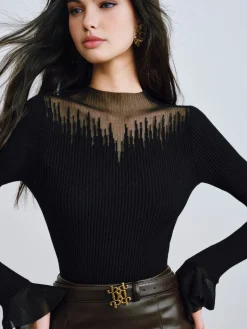 COMMENSE Ruffle Sleeve Thin Sweater* Sweater Tops|Sweaters & Cardigans