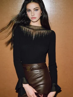 COMMENSE Ruffle Sleeve Thin Sweater* Sweater Tops|Sweaters & Cardigans