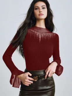 COMMENSE Ruffle Sleeve Thin Sweater* Sweater Tops|Sweaters & Cardigans