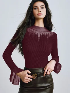 COMMENSE Ruffle Sleeve Thin Sweater* Sweater Tops|Sweaters & Cardigans
