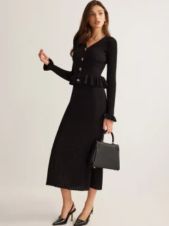 COMMENSE Ruffle Slim Sweater Dress* Black Dresses|Sweater Dresses
