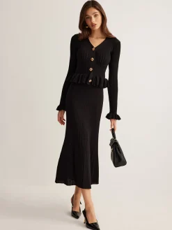COMMENSE Ruffle Slim Sweater Dress* Black Dresses|Sweater Dresses