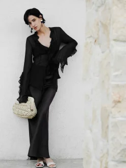 COMMENSE Ruffle Split Thin Shirt* Blouses & Shirts|Tops