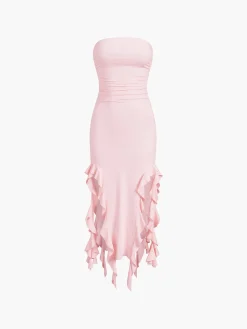 COMMENSE Ruffle Trim Tube Midi Dress* Sweater Dresses|Cocktail & Party Dresses