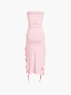 COMMENSE Ruffle Trim Tube Midi Dress* Sweater Dresses|Cocktail & Party Dresses