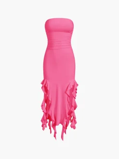 COMMENSE Ruffle Trim Tube Midi Dress* Sweater Dresses|Cocktail & Party Dresses