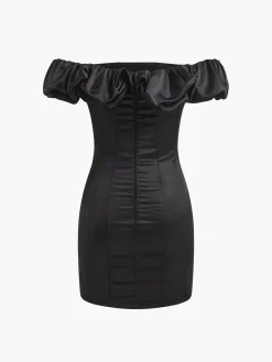 COMMENSE Ruffle Zippered Off-Shoulder Dress* Black Dresses|Cocktail & Party Dresses