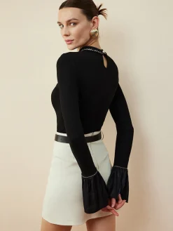 COMMENSE Ruffle-Cuff  Cutout Slim Blouse* Blouses & Shirts|Tops