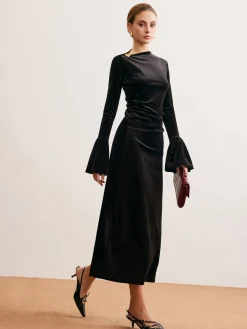 COMMENSE Ruffle-Cuff Velvet Long Dress* Cocktail & Party Dresses|Long Dresses