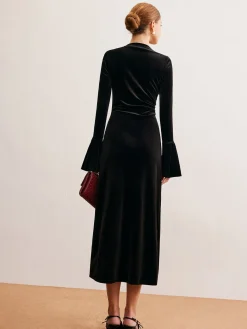 COMMENSE Ruffle-Cuff Velvet Long Dress* Cocktail & Party Dresses|Long Dresses