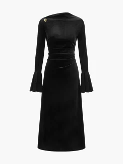 COMMENSE Ruffle-Cuff Velvet Long Dress* Cocktail & Party Dresses|Long Dresses