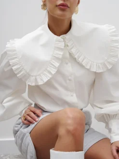COMMENSE Ruffled Collar Long Sleeve Shirt* Blouses & Shirts|Tops