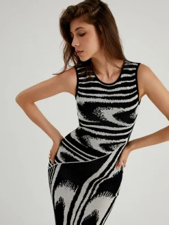 COMMENSE Runaway Tulle Print Long Dress* Black Dresses|Casual Dresses