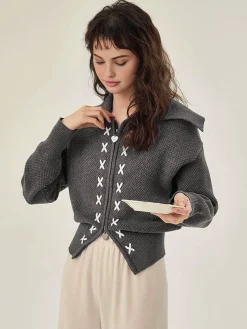 COMMENSE Sailor Collar Two-Way Zipper Cardigan* Cardigans|Sweaters & Cardigans