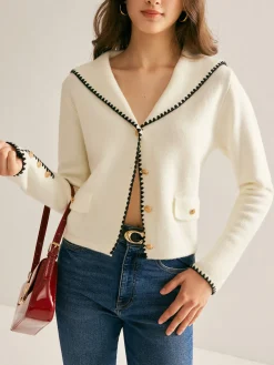 COMMENSE Sailor-Collar Contrast-Trim Button Cardigan* Cardigans|Sweaters & Cardigans