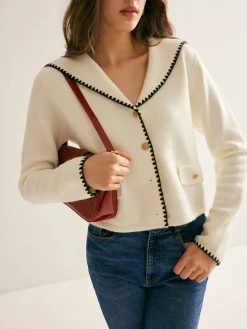 COMMENSE Sailor-Collar Contrast-Trim Button Cardigan* Cardigans|Sweaters & Cardigans
